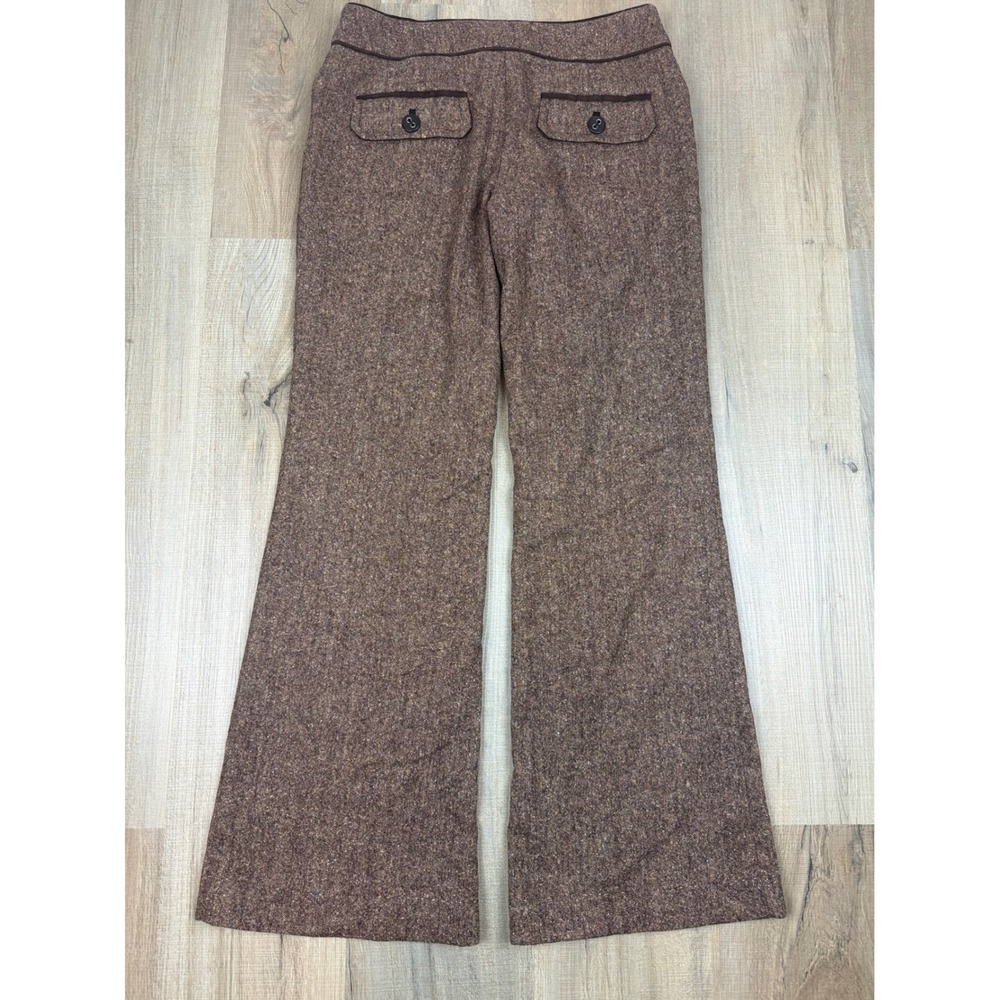 Bebe Vintage Wool Tweed Low Rise Wide Leg Trousers Brown Velvet Trim Size 4 - Picture 3 of 7